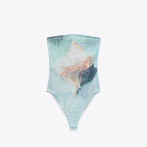 ZARA Strapless Printed Tulle Bodysuit
